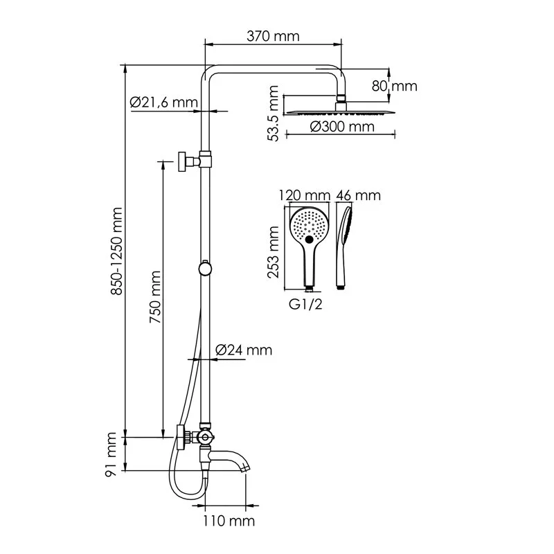 Душевая система WasserKRAFT серия A A288.160.078.BM Thermo черный