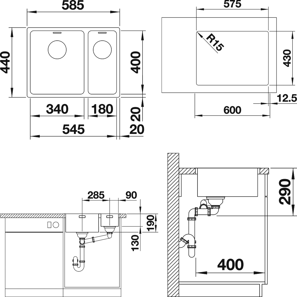 Кухонная мойка Blanco Solis 340/180-IF 526131 чаша слева