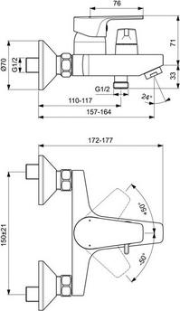 Смеситель для ванны с душем Ideal Standard Cerafine D BC494AA, хром