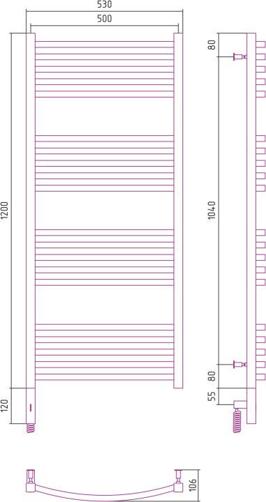 Полотенцесушитель электрический Сунержа Аркус 3.0 1200x500 31-5704-1250 МЭМ левый, черный матовый