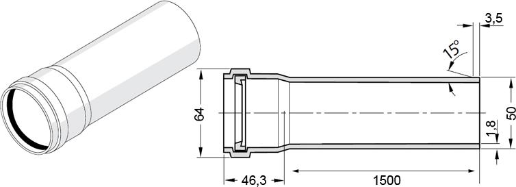 Труба канализационная Rehau Raupiano Plus 50/1500 (штанга: 15 м)