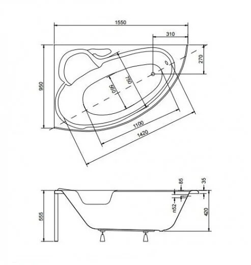 Акриловая ванна Besco Finezja Nova WAF-155-NL белый