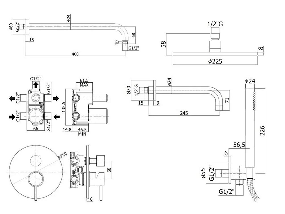 Душевая система Paffoni KIT LIG KITLIG019NO141 черный