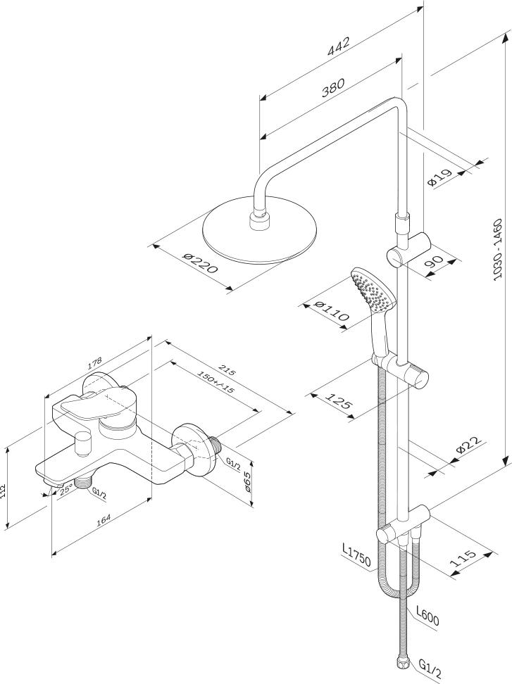 Душевая стойка Am.Pm X-Joy F43885A14, белый матовый