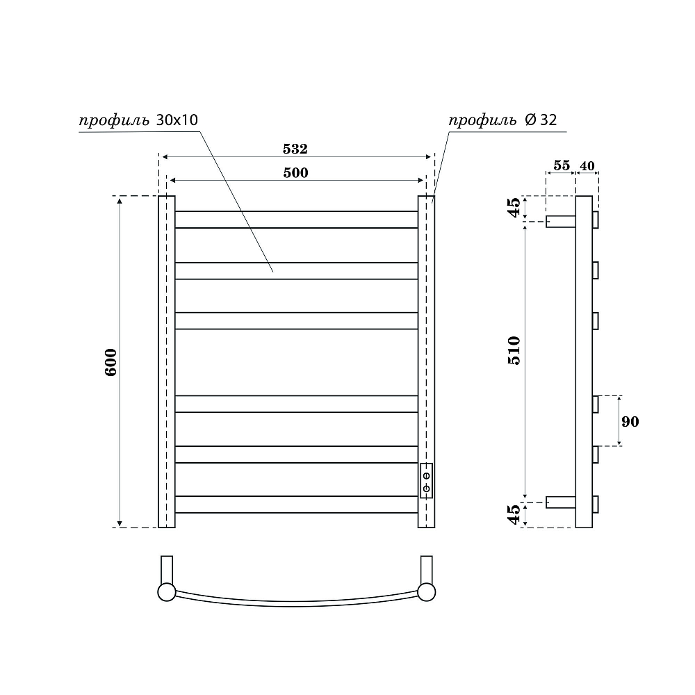 Полотенцесушитель электрический Point Антея PN17856W П6 500x600, диммер справа, белый