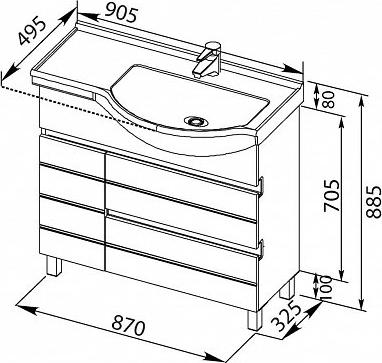 Тумба с раковиной Aquanet Доминика 90 R 00212978 белый