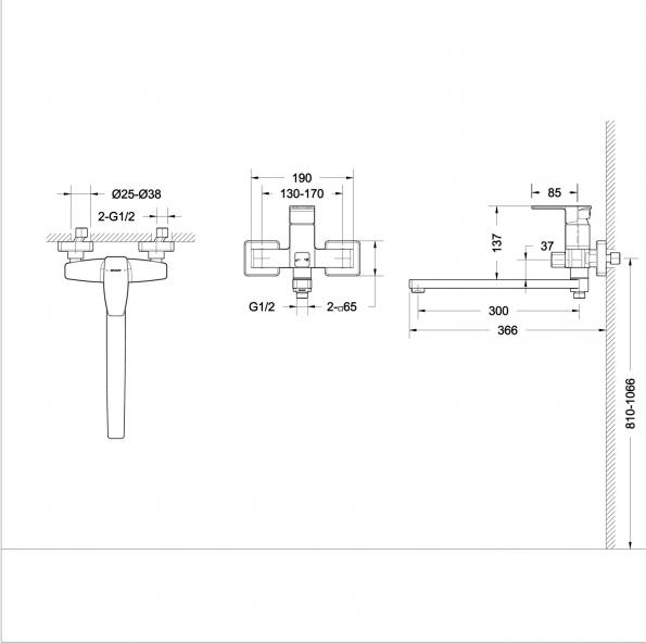 Смеситель Bravat Riffle F672106C-L для ванны