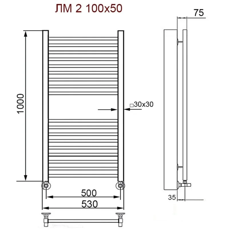 Полотенцесушитель водяной Ника Modern ЛМ 2 100/50 RAL9016 с вентилями белый