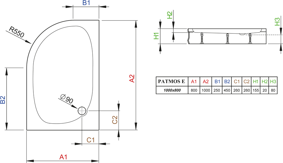 Поддон для душа Radaway Patmos E 100x80 P