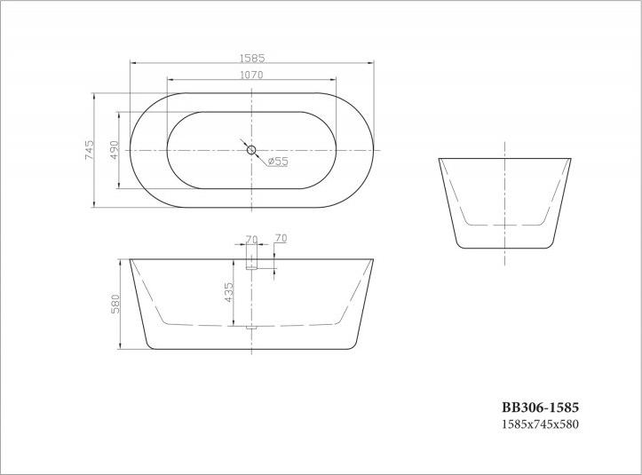 Акриловая ванна BelBagno 158х74 BB306-1585