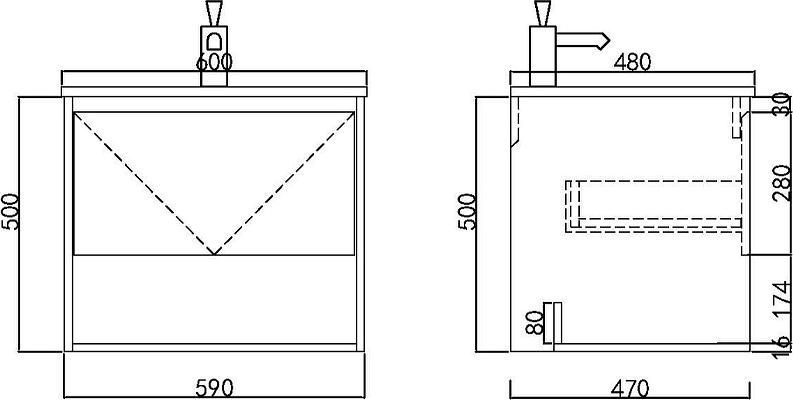 Тумба с раковиной Orans BC-0903 60 903600, темно-серый/белый мрамор