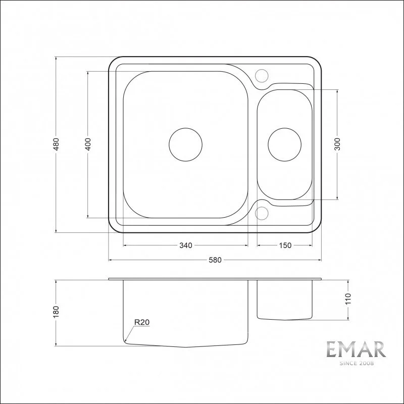 Кухонная мойка Emar Steel 5948 серый