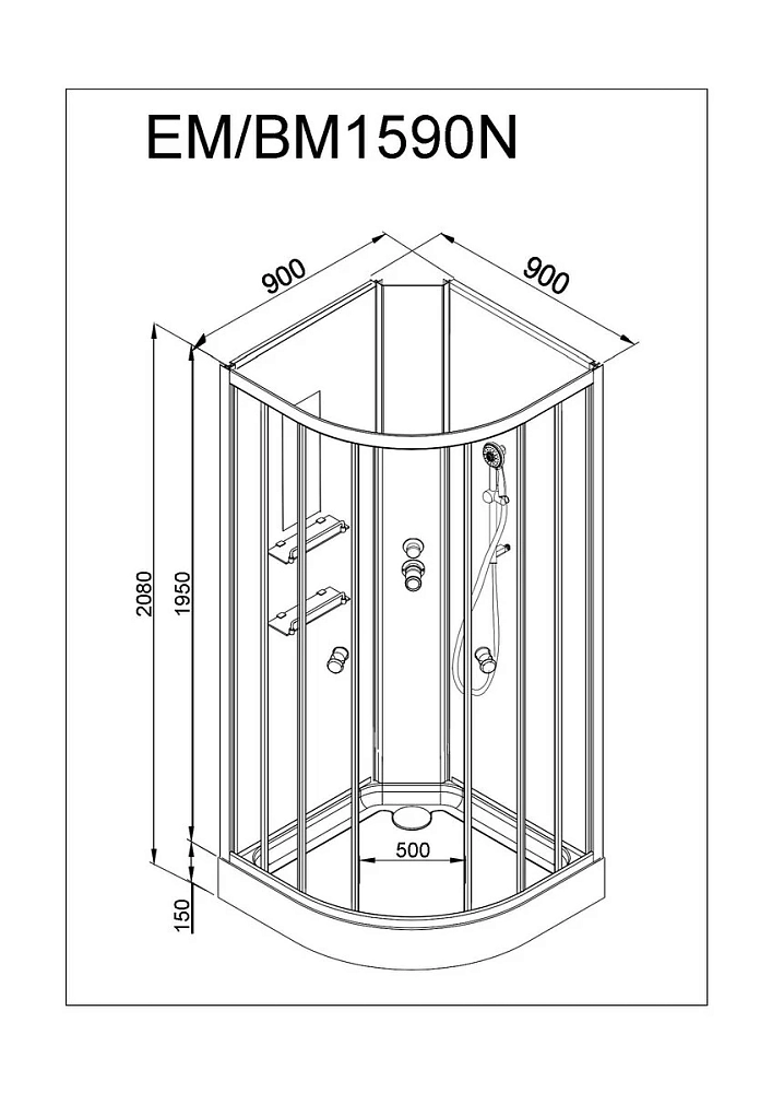 Душевая кабина Deto Em EM1590NLED+GM