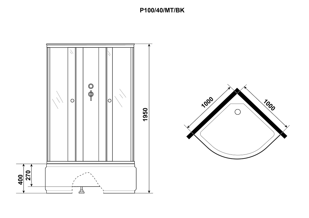 Душевая кабина Niagara Promo P100/40/MT/BK белый ,профиль белый