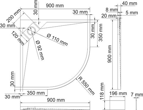 Поддон для душа Wasserkraft Alme 15T01 90 см