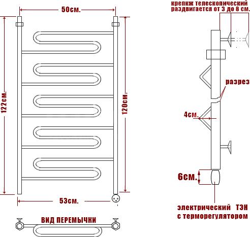 Полотенцесушитель электрический Ника Curve ЛZ 120/50-5