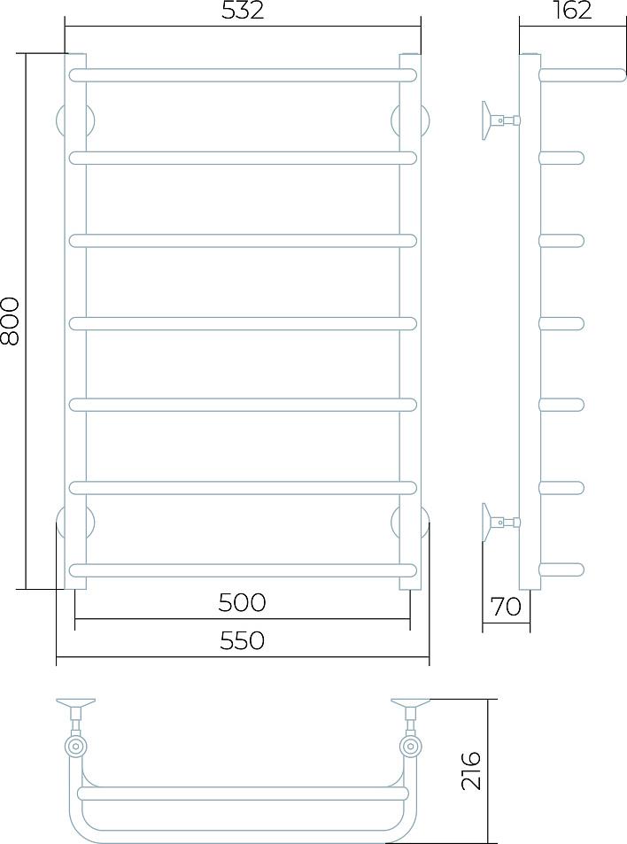 Полотенцесушитель водяной Larusso Стандарт П7 50x80 4670078535313 с полкой, хром