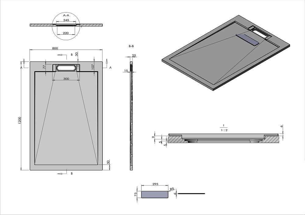 Душевой поддон Vincea VST-4SRL8012A 120x80, антрацит