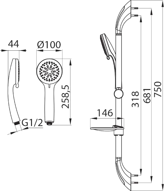 Душевой гарнитур Milardo 1705F75M16