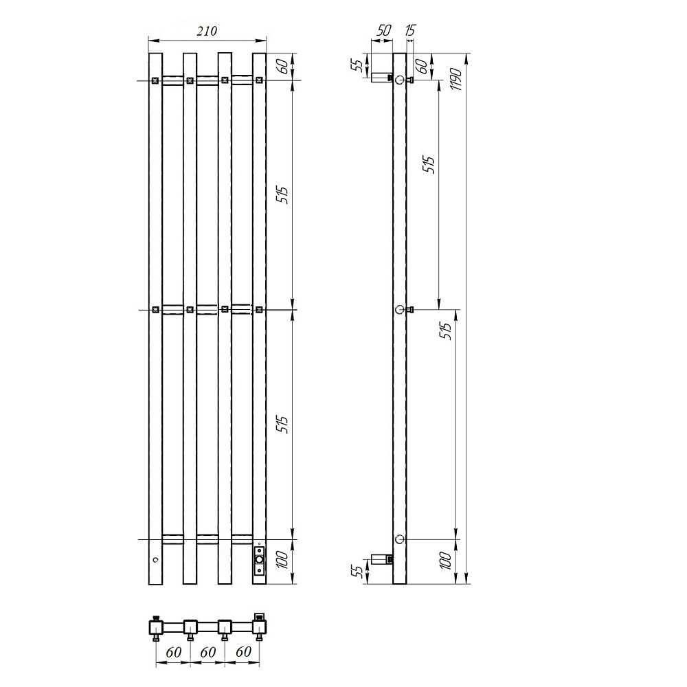 Полотенцесушитель электрический Point Гермес PN13832W П3 180x1200 диммер справа, белый