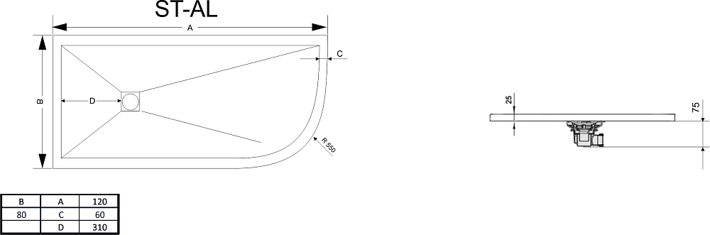 Поддон для душа RGW Stone Tray ST/AL-0128G 80х120 с сифоном
