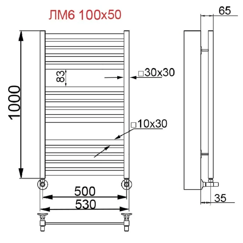 Полотенцесушитель водяной Ника Modern ЛМ 6 100/50 Matt Antique Silver с вентилями серый