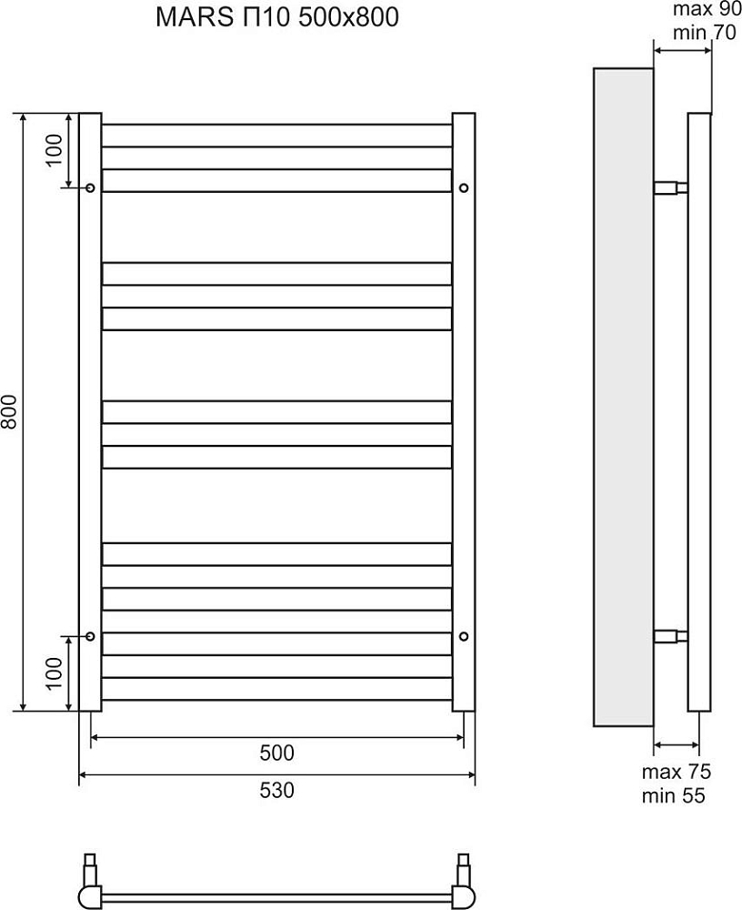 Полотенцесушитель электрический 50x80 см Lemark Mars LM35810E П10, левый/правый