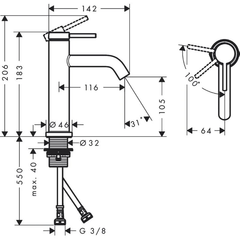 Смеситель для раковины Hansgrohe Tecturis S 73312140 бронза