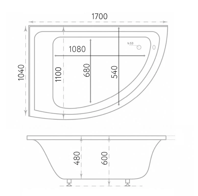 Ванна из искуственного камня Marmo Bagno Альба MB-BL170-110L белый