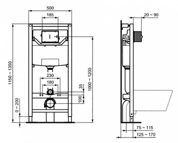 Инсталляция Ideal Standard Prosys IP001401 с кнопкой, с унитазом Ideal Standard i.life B RimLS+, сиденье микролифт, комплект