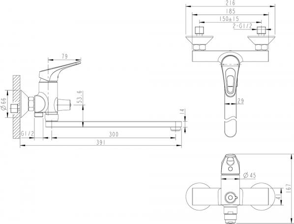 Смеситель Bravat Drop-D F648162C-LB-RUS для ванны