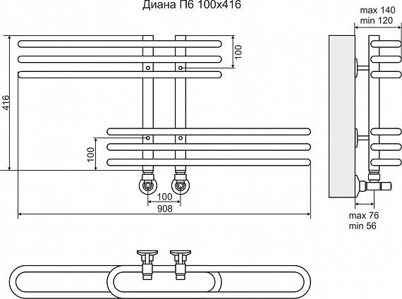 Полотенцесушитель водяной Terminus Диана П6 100x416