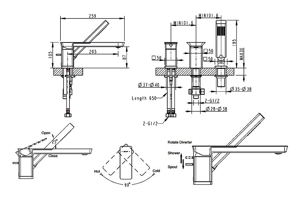 Смеситель для ванны с душем Bravat Phillis F556101C-2-RUS хром