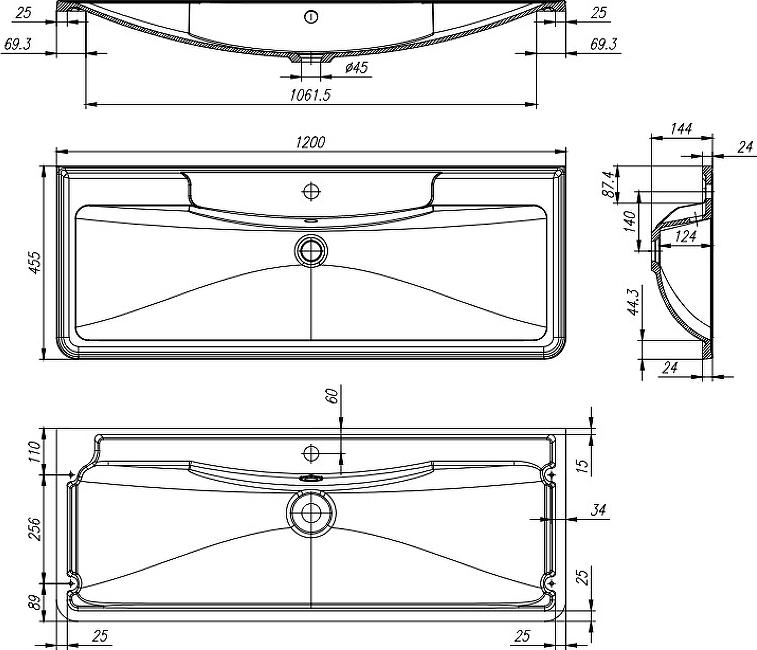 Раковина BelBagno 120 BB1200/455-LV-MR-ALR, белый