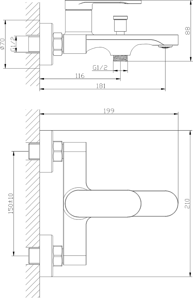 Смеситель для ванны с душем DIWO Орёл ORL-06b черный