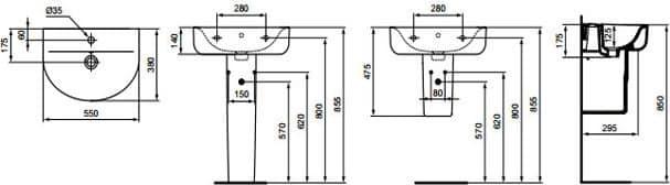 Раковина 55 см Ideal Standard Connect Space E137201, белый