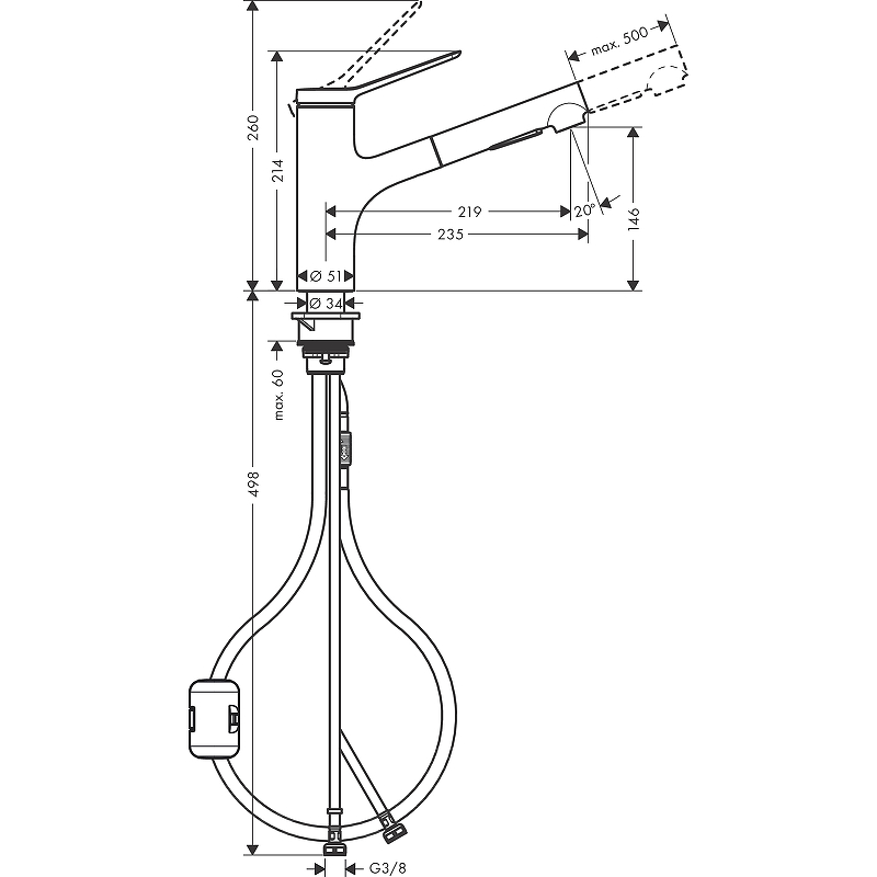 Смеситель для кухни Hansgrohe Zesis M33 74800000, хром