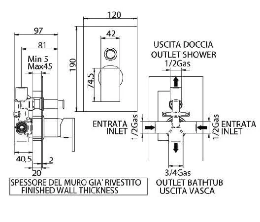 Смеситель для ванны с душем Bandini Dive 754620AA03 хром