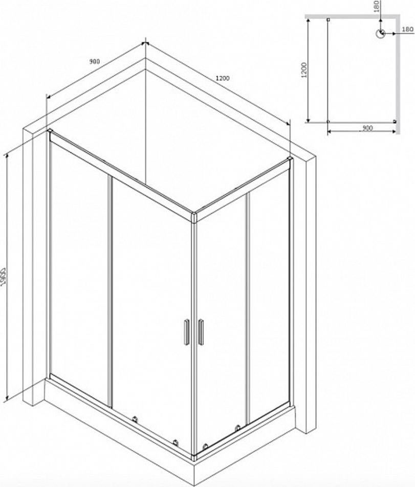 Душевой уголок AM.PM Gem 120x90 W90G-404-120290-BT профиль черный матовый, стекло прозрачное