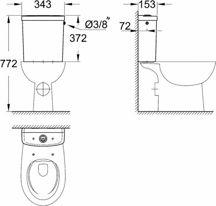 Напольный унитаз Grohe Bau Ceramic 39428000 с бачком 39437000 подвод сбоку бачка