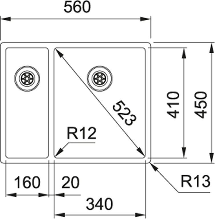 Кухонная мойка 56 см Franke Box BXX 260/160-34-16 127.0369.916, нержавеющая сталь