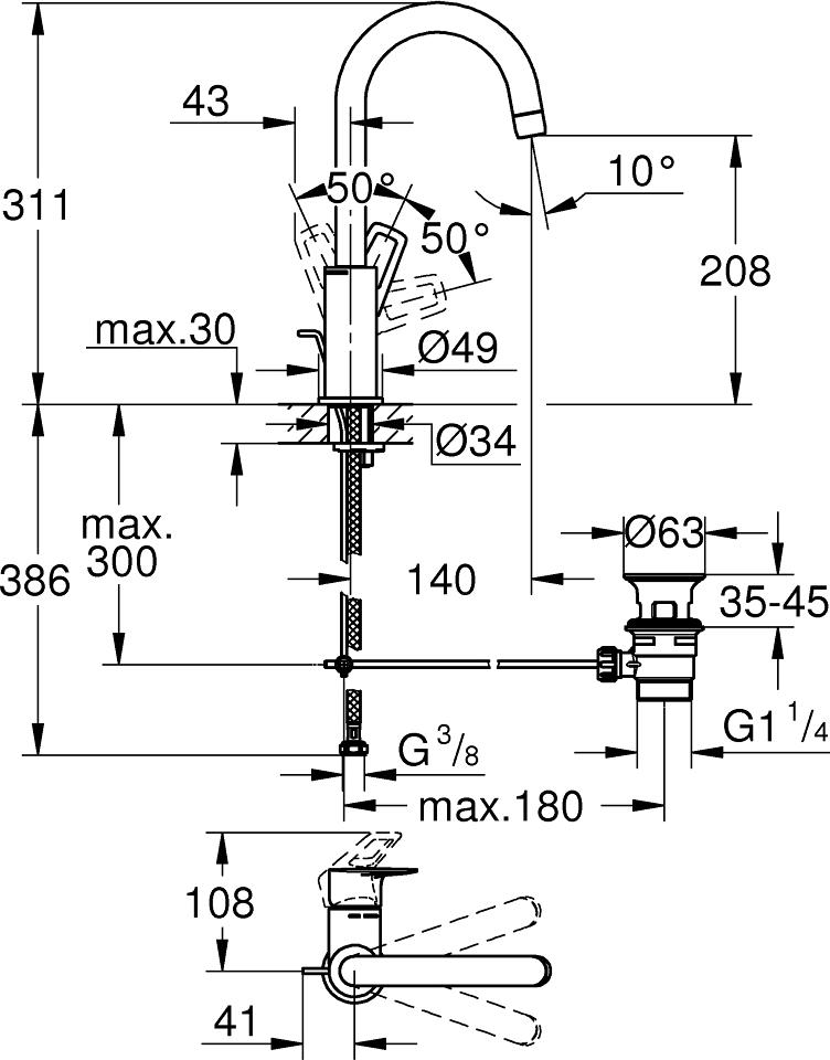 Смеситель для раковины Grohe BauLoop 23763001, хром