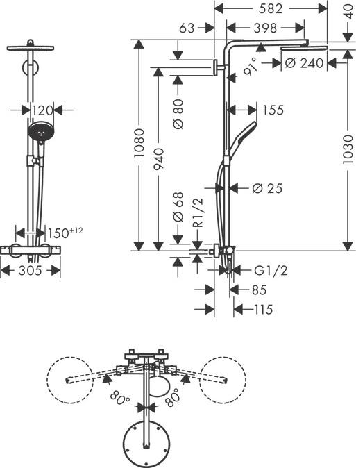 Душевая система Hansgrohe Raindance Select S 27633990, полированное золото