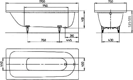 Стальная ванна Kaldewei Advantage 170x75 mod. 373-1 112600013001