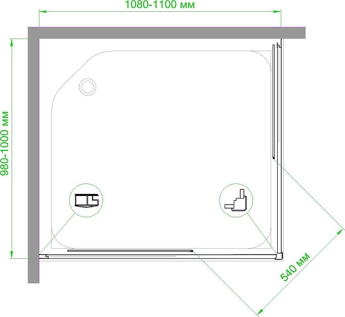 Душевой уголок Royal Bath 110x100 RB1110HPD-C-BL, профиль черный стекло матовое