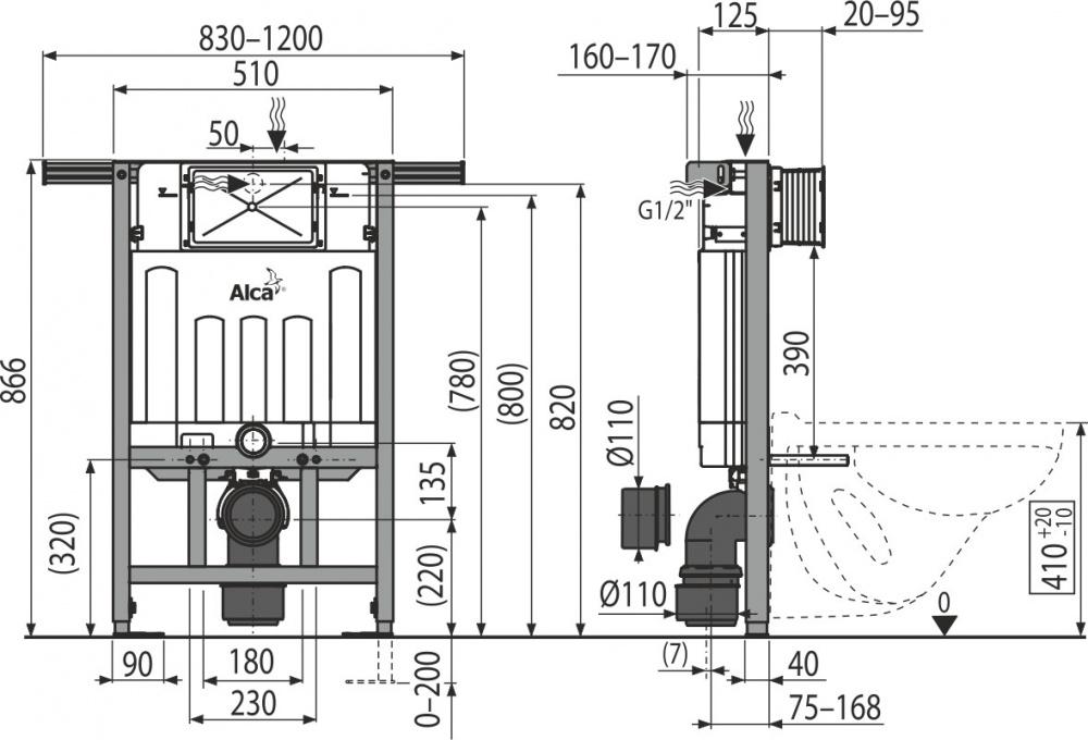 Инсталляция для унитаза AlcaPlast Jadromodul AM102/850