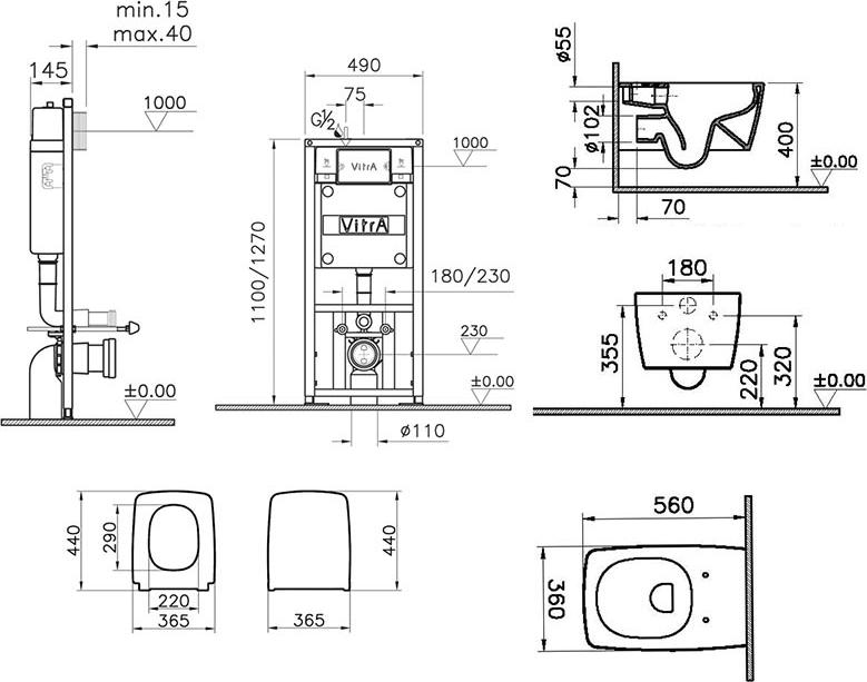 Унитаз с инсталляцией VitrA Metropole 9820B003-7201