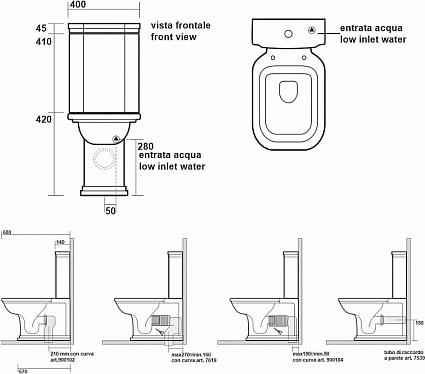 Бачок для унитаза Kerasan Waldorf 418101bi подвод снизу бачка