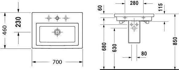 Раковина 70 см Duravit 2 Nd Floor 0491700000