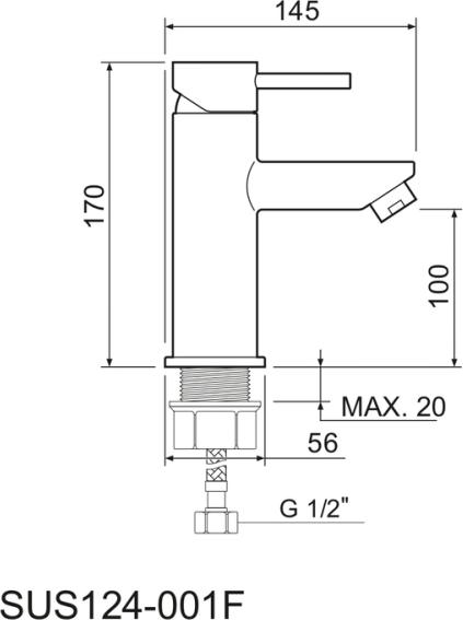 Смеситель для раковины РМС SUS124-001F, нержавеющая сталь